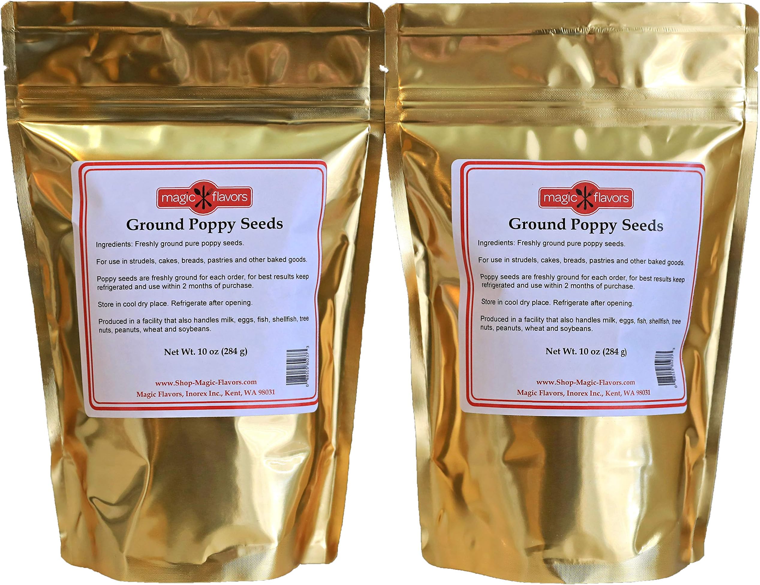 Magic Flavors Freshly Ground Poppy Seeds 20 oz 2-pack (10 oz per pouch) Ground to Order