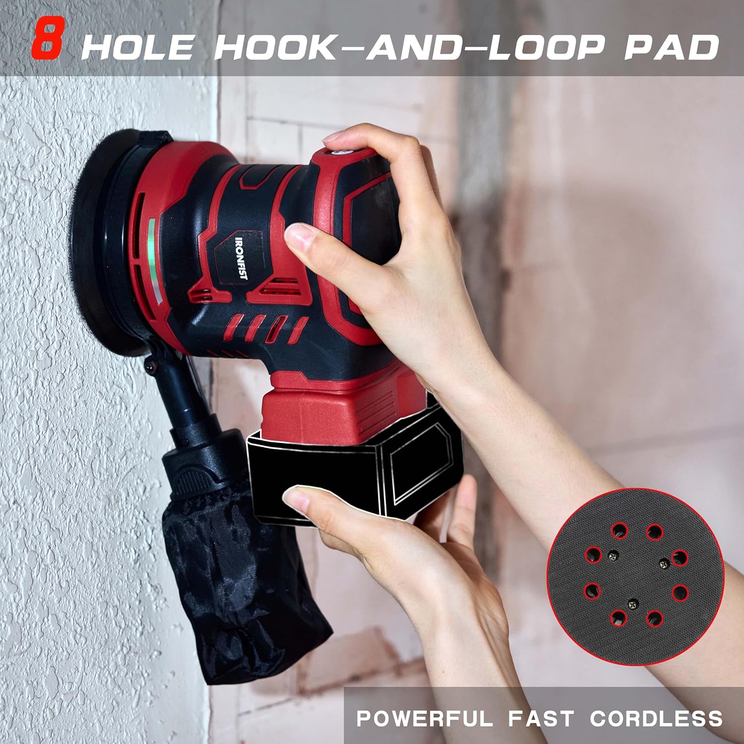 IRONFIST Orbital Sander Compatible with Milwaukee M18 Battery, 5” Brushelss Electric Random Palm Sander 21000RPM with Dust Collector for Sanding, Polishing, Waxing (Battery Not Include) - Image 5