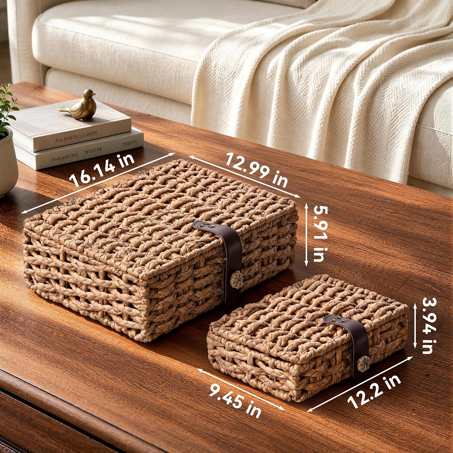 JARLINK Decorative Box with Lid, Handwoven Water Hyacinth Wicker Woven Box