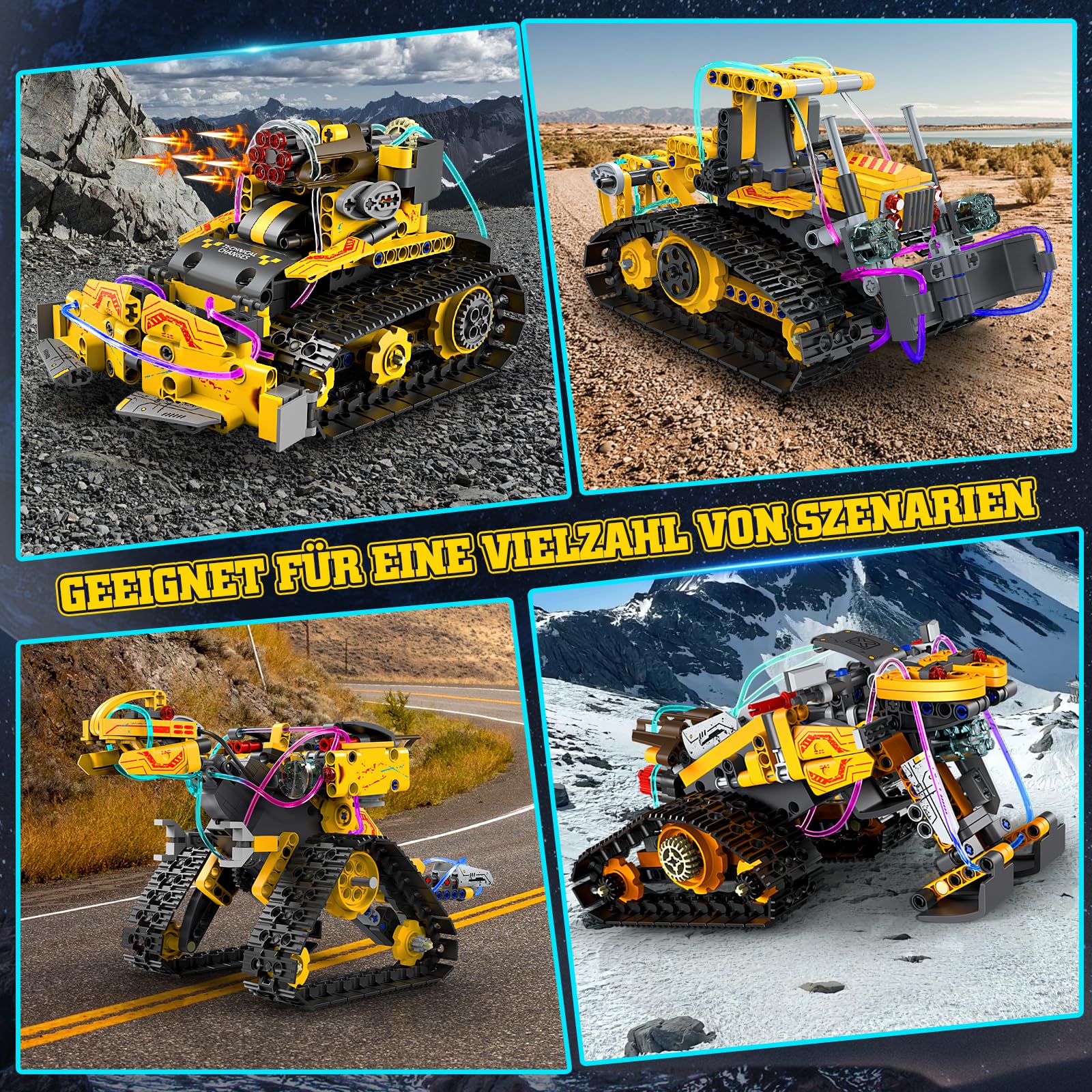 YOOHBERRYS Technik Roboter Kinder, 5-in-1 Ferngesteuerte Robot Programmierbarer mit App & Fernsteuerung, Technic Bauspielzeug Kreatives Geschenk für Jungen 6-12 Jahre (Gelb)