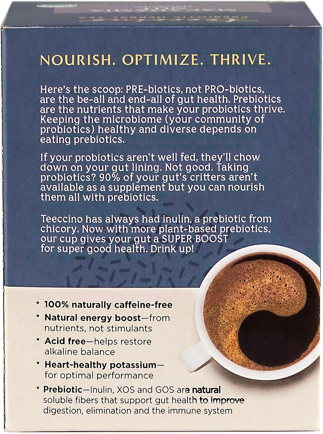 Teeccino Dark Chocolate Prebiotic Superboost™ Herbal Tea - Support Your Probiotics with Prebiotics for Good Gut Health and Regularity, Digestive Chocolate Tea, 10 Tea Bags