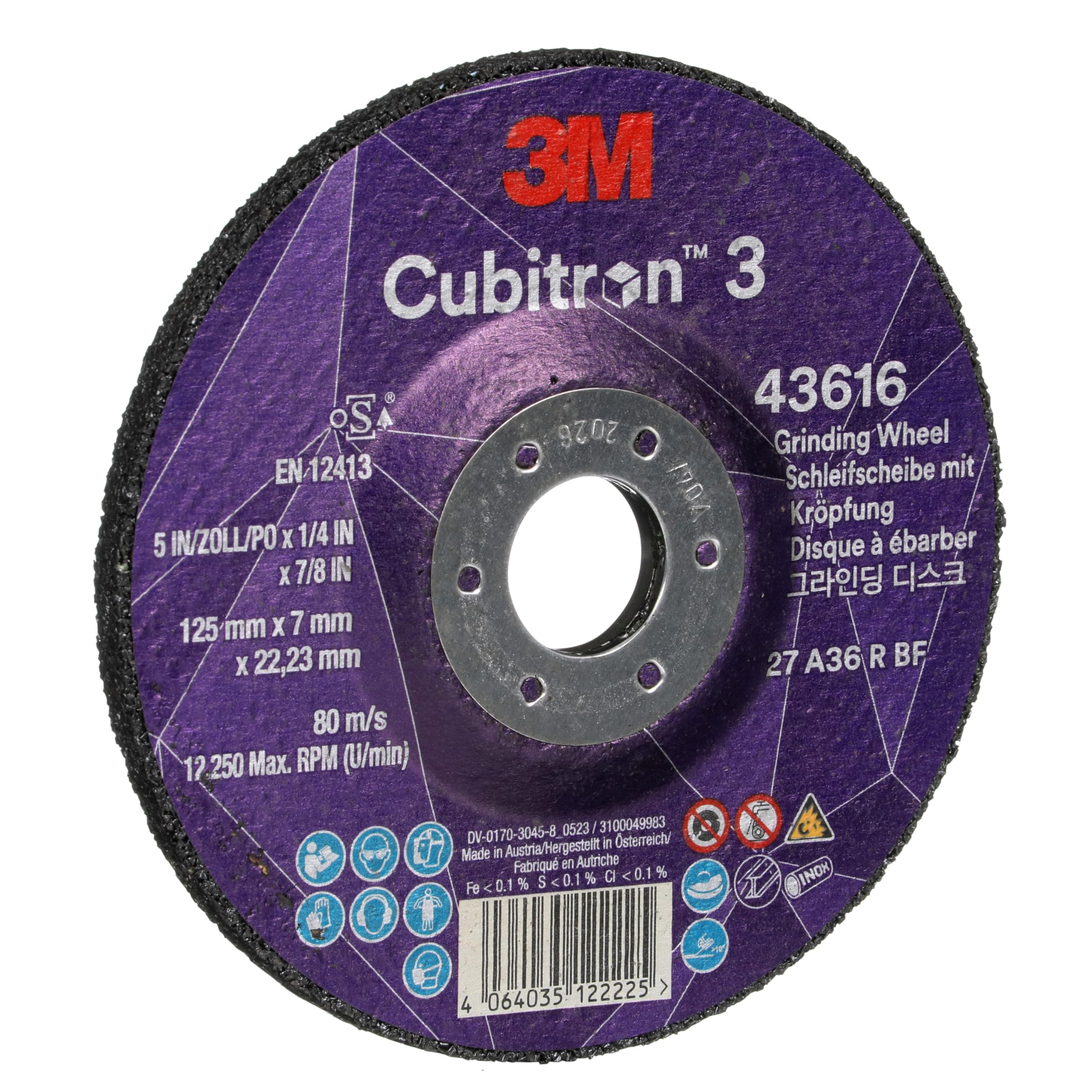 3M Cubitron 3 Schruppscheibe, 43616, 36, T27, 125 mm x 7 mm x 22,23 mm, speziell zum Ausfugen, EN, 10 Stück