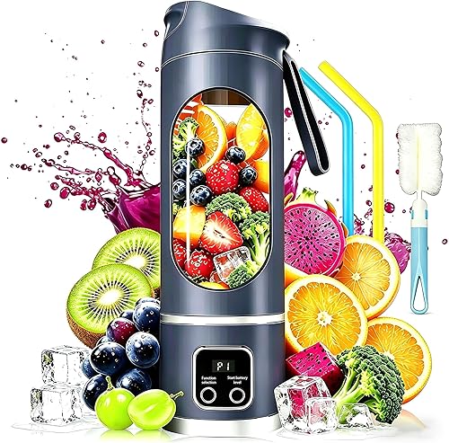 Portable Blender Electric USB-C,18OZ Portable juicer Shakes and Smoothies Blender, Citrus juicer,Small blenders, Comes with cleaning brush and straw,Smart time display,12 blades,with strong blending