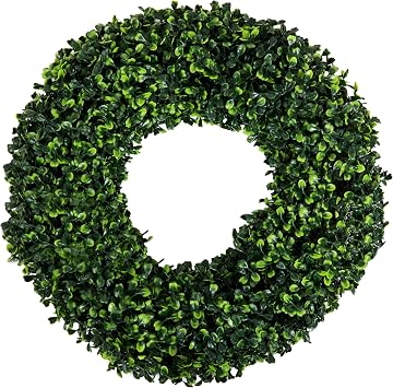 Pure Garden Round Boxwood Wreath for Front Door, Green, 16.5