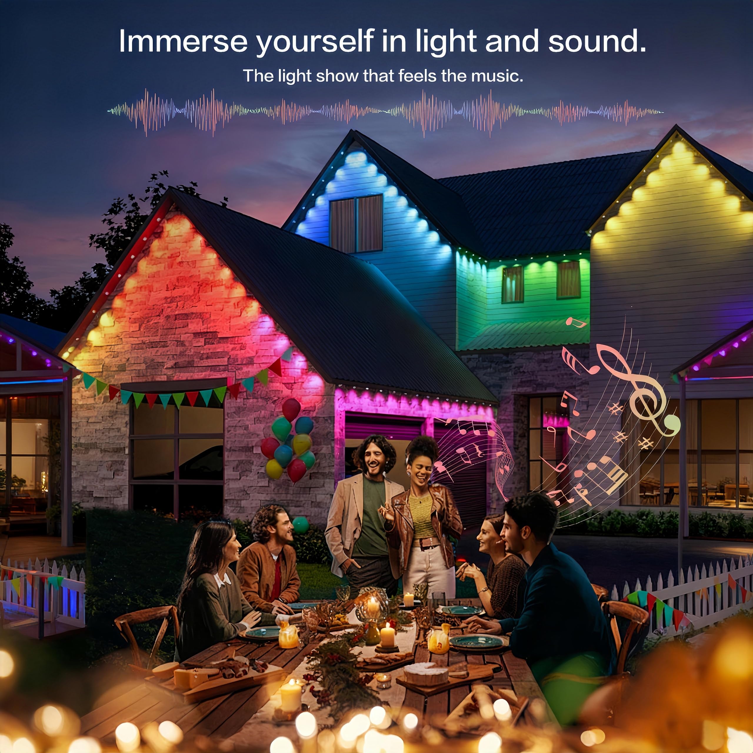 Permanente Außenleuchten 30,5 m, RGBW+IC Smart LED mit 60 LED-Lichtern, IP68 wasserdicht, App & Fernbedienung für Weihnachten, Urlaub, Dach und Pool Party Dekor