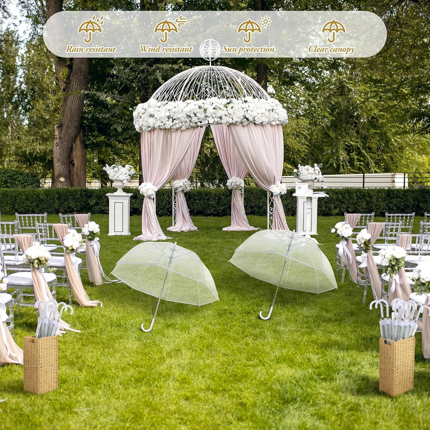 Aodaer 30 Pcs Clear Wedding Umbrellas Bulk, 36 Inch Transparent Bubble Umbrella with Storage Box Large Dome Windproof Stick Umbrellas for Rain Wedding Bridal Party Supplies Photography Props