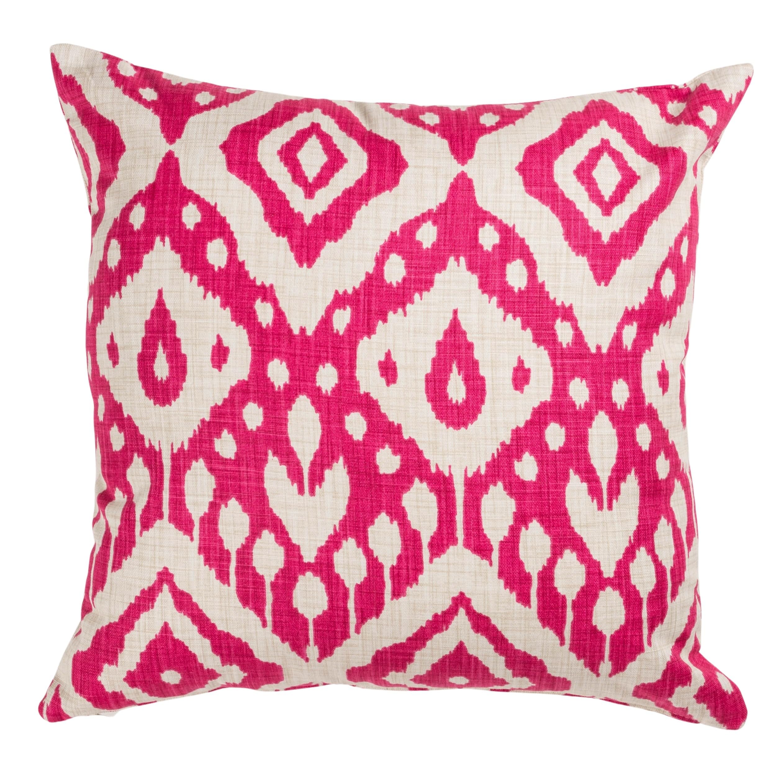 Linen Loft Pink Moroccan Kilim Print Cushion Cover In Bright Hot And White. Traditional Geometric Design Of Turkish Style Diamonds. 17X17 Square Cushion Cover Only.
