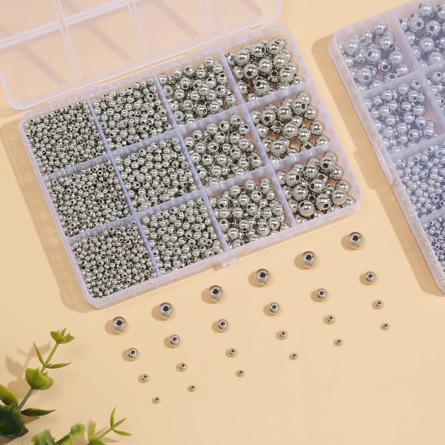 Silver Beads 1100 Pcs Smooth Round 3/4/6/8mm Silver Filled Beads for Bracelet Jewelry Making - Image 2