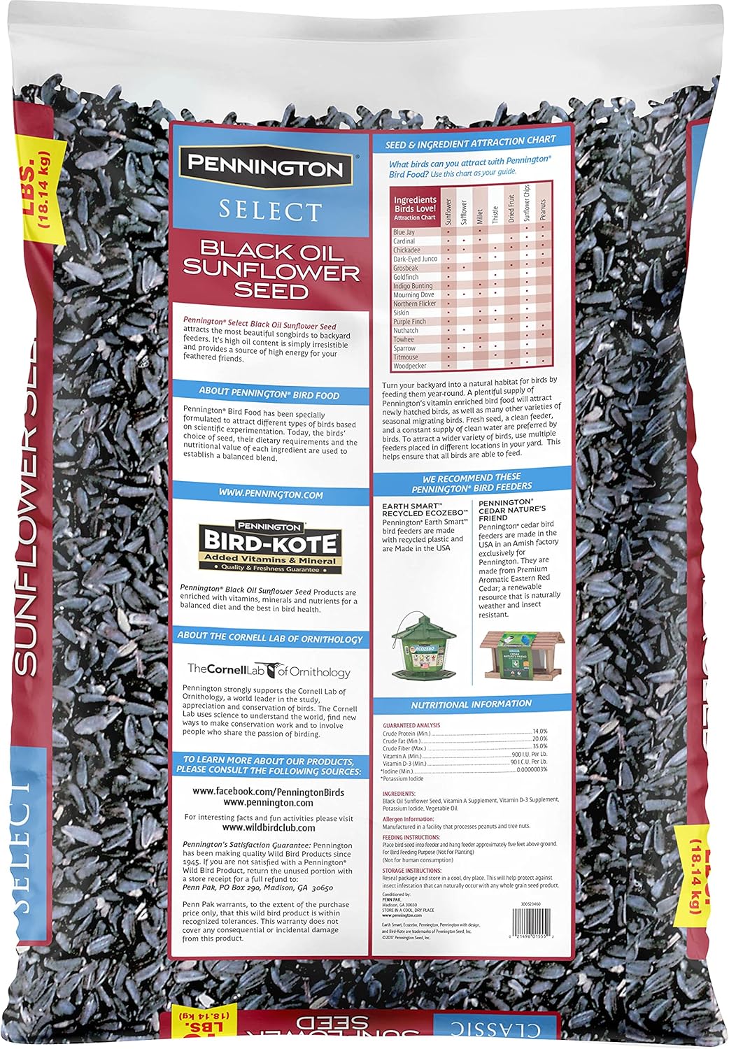 Pennington Select Black Oil Sunflower Seed Wild Bird Feed, 40 lbs : Patio, Lawn & Garden