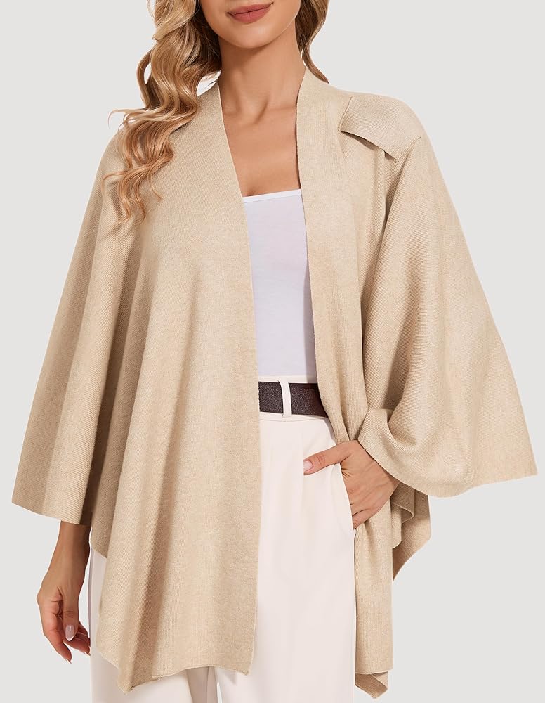 LuckyBelle Women's Crossover Shawl Wraps Open Front Poncho Cape