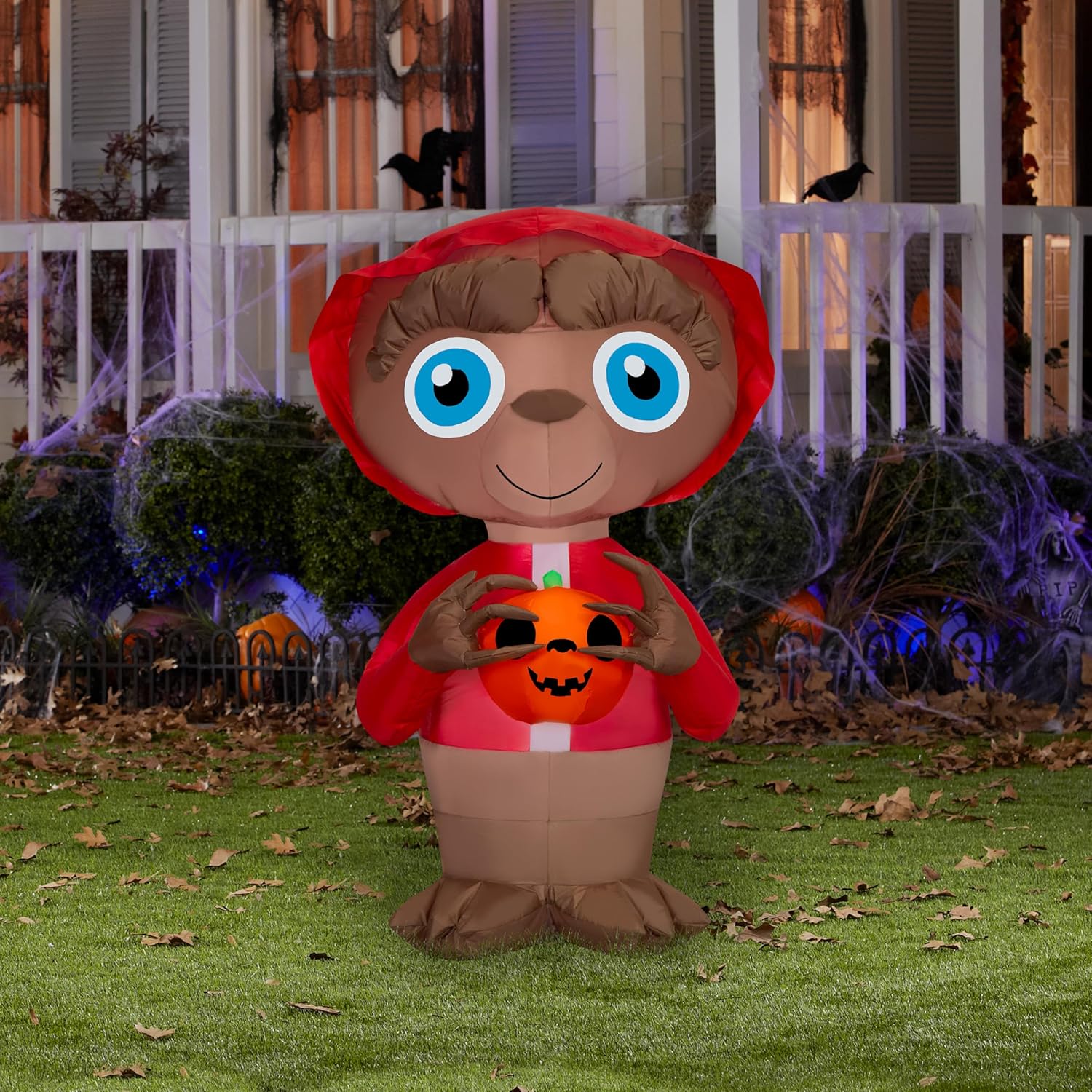 Gemmy E.T. Halloween Inflatable, 3 Ft Tall Lighted Yard Decoration with Jack O'Lantern, Outdoor Decor with Stakes and Tethers