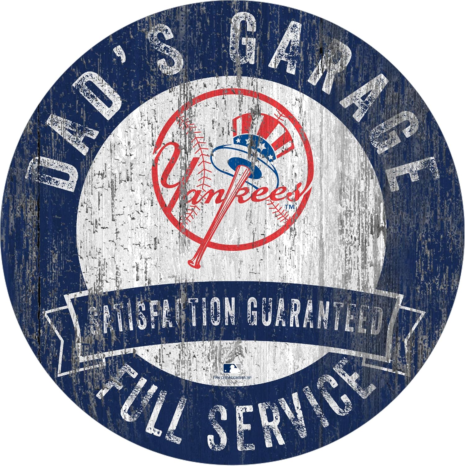 Fan Creations Yankees 12" Round Dad's Garage Wood Sign