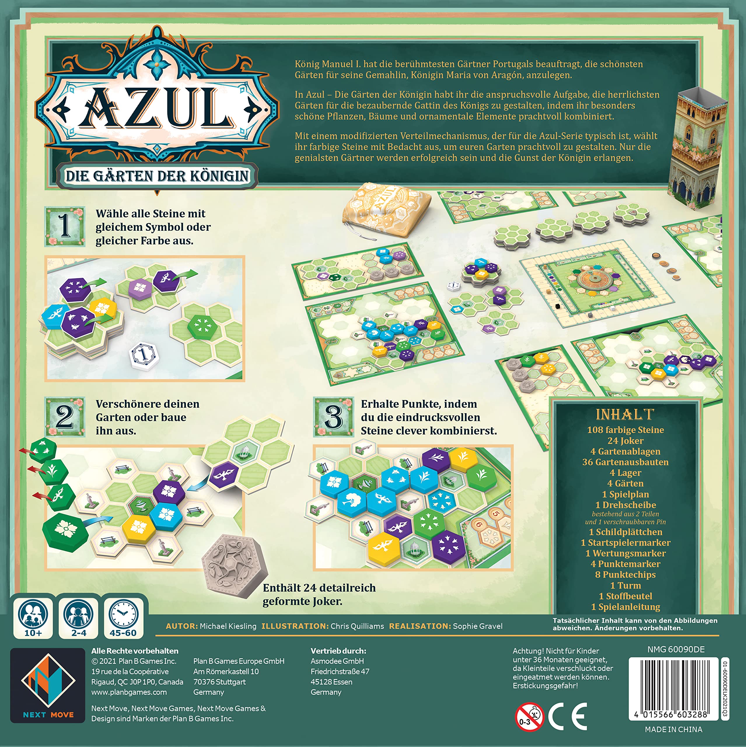 Asmodee, Azul - I Giardini della Regina, Gioco di Strategia, 2-4 Giocatori, 10+ Anni, 45-60 Minuti - versione tedesca