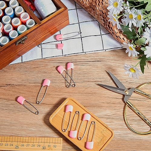 Miniatura 6 de 50 pasadores de pañales de seguridad de 2.2 pulgadas de plástico para la cabeza con cierres de bloqueo, acero inoxidable con bolsa de terciopelo