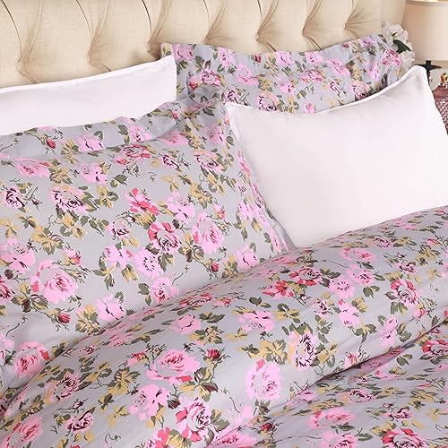 Miniatura 3 de Superior Juego de funda de edredón de algodón de 300 hilos con fundas de almohada, duradero y transpirable, lavable a máquina, ropa de cama floral