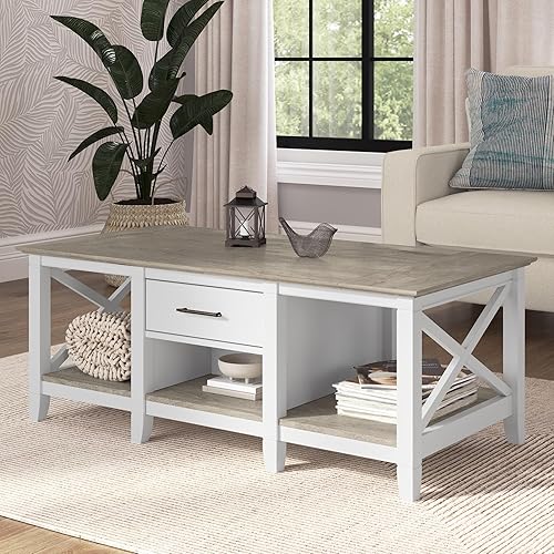 Miniatura 48 de Bush Furniture Key West - Mesa de centro con almacenamiento en color gris lavado Gris desteñido,Gris Oscuro Nogal,Roble blanco de lino.,Roble blanco