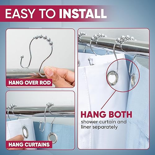 Miniatura 4 de Ganchos para cortina de ducha a prueba de óxido (juego de 12)  Anillos de cortina de ducha de acero inoxidable  Bolas antideslizantes para un fácil