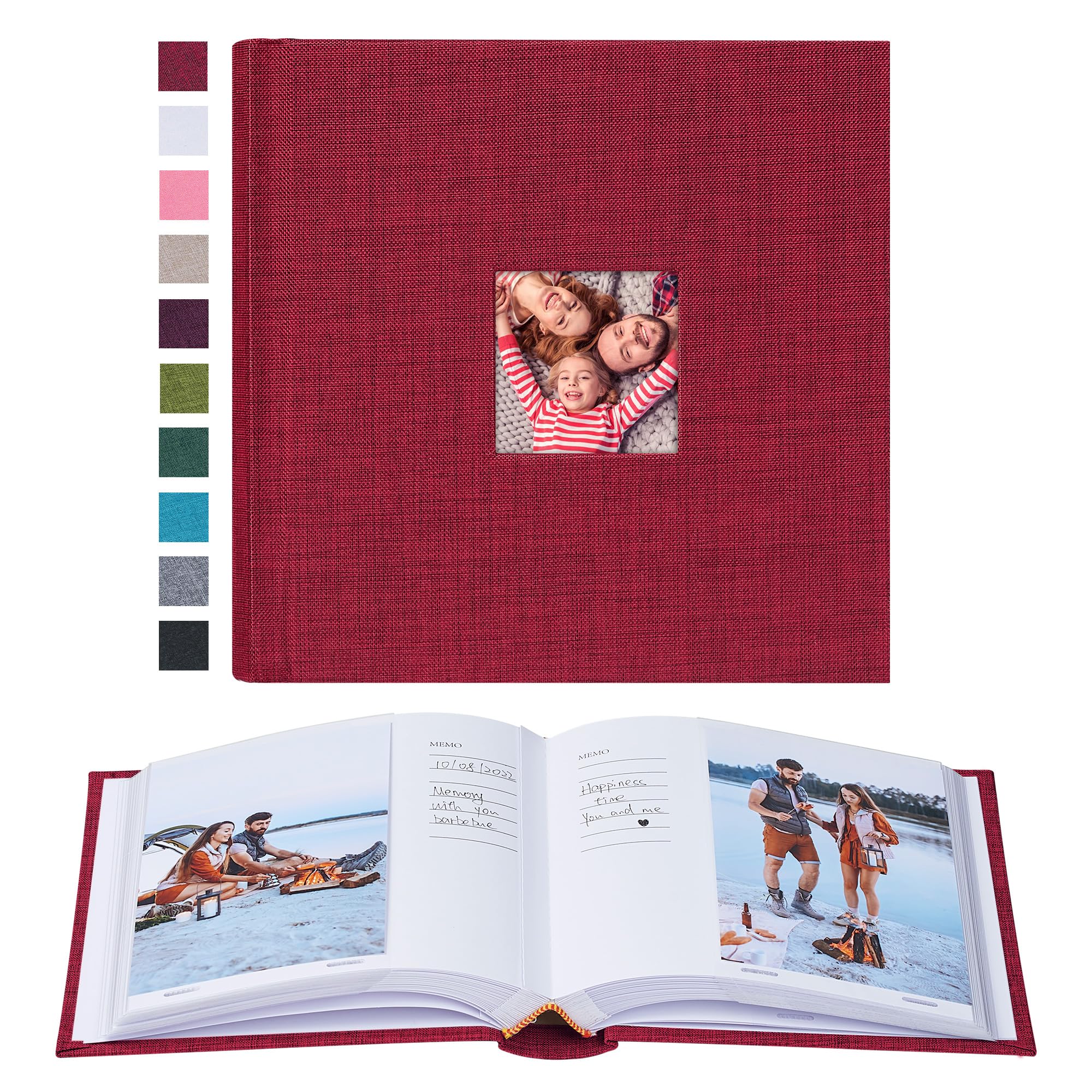 Mublalbum Small 4x6 Photo Album Linen Cover with Memo Areas Photobook Pictures Book Holds Vertical Pockets for Wedding Family Baby and Vacation (Red)