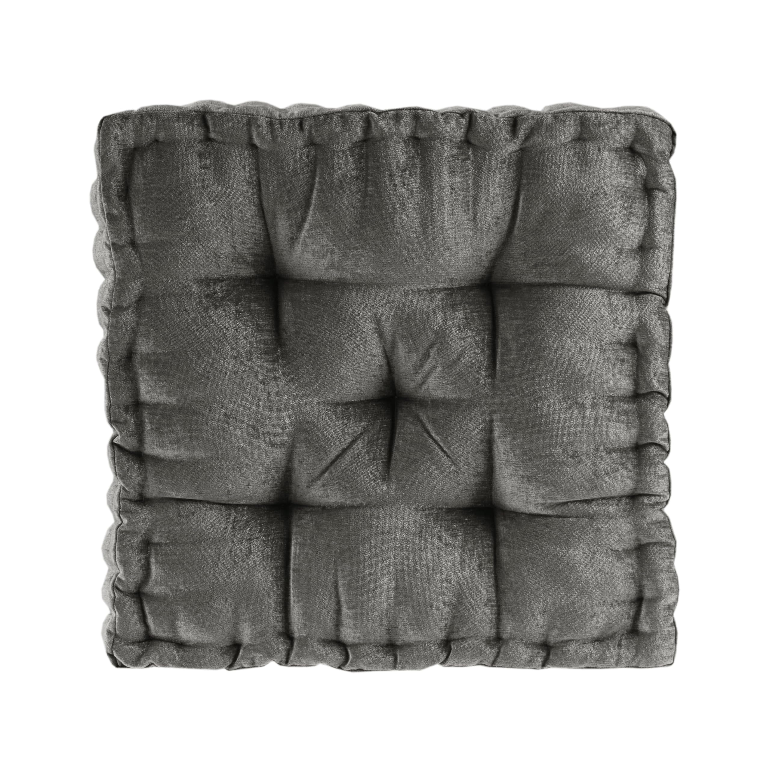 Intelligent Design Azza Floor Pillow, Large Cushions Sitting for Adults, Floor Pillow for Meditation or Yoga, Lustrous Chenille Tufted with Scalloped Edges for Bench/Chair Cushion, 20"x20"x5" Charcoal
