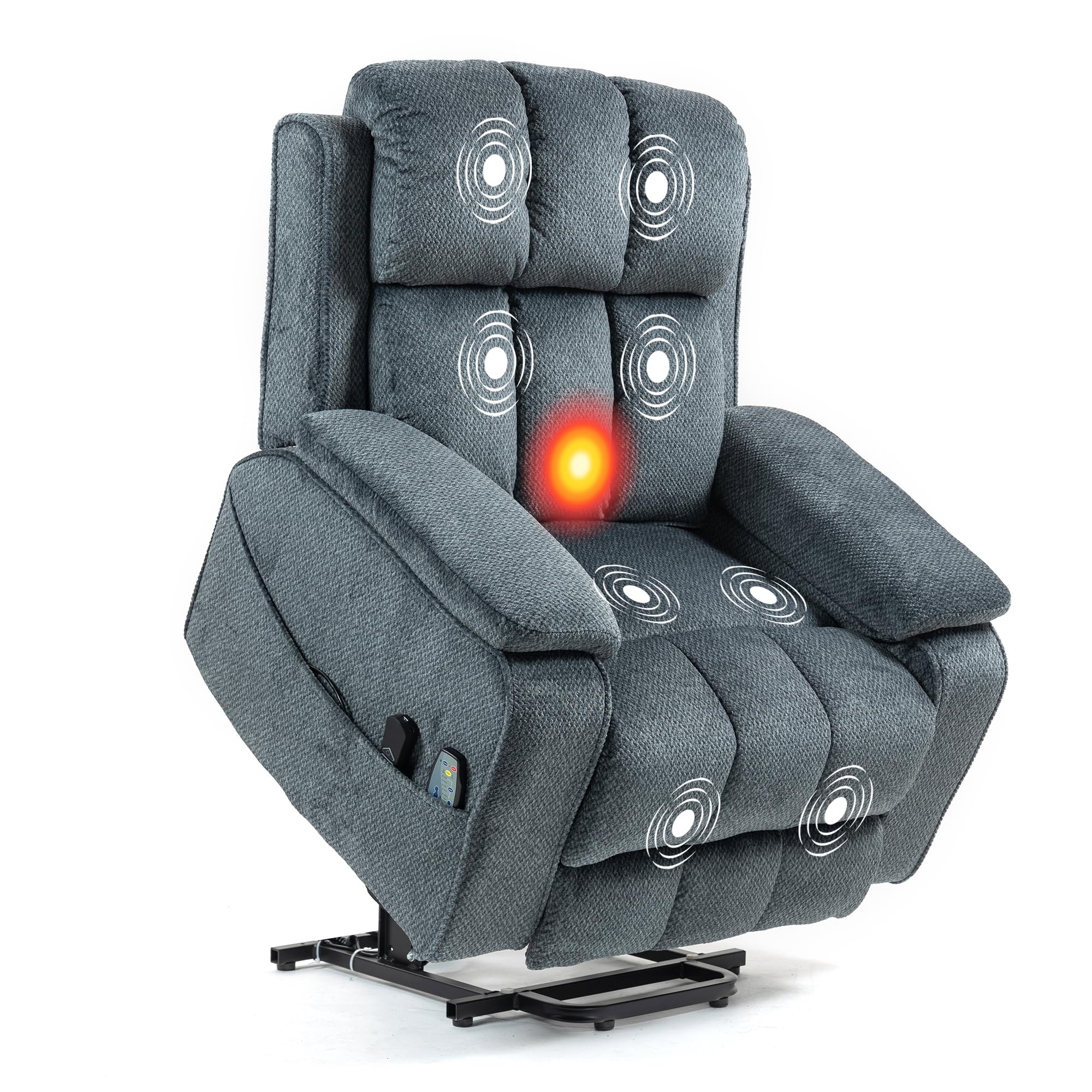 WakeZero Oversized Power Electric Lift Recliner Chair for Big Tall Elderly Seniors Adults with Extended Footrest Heat Massage,USB,Type-C Ports,