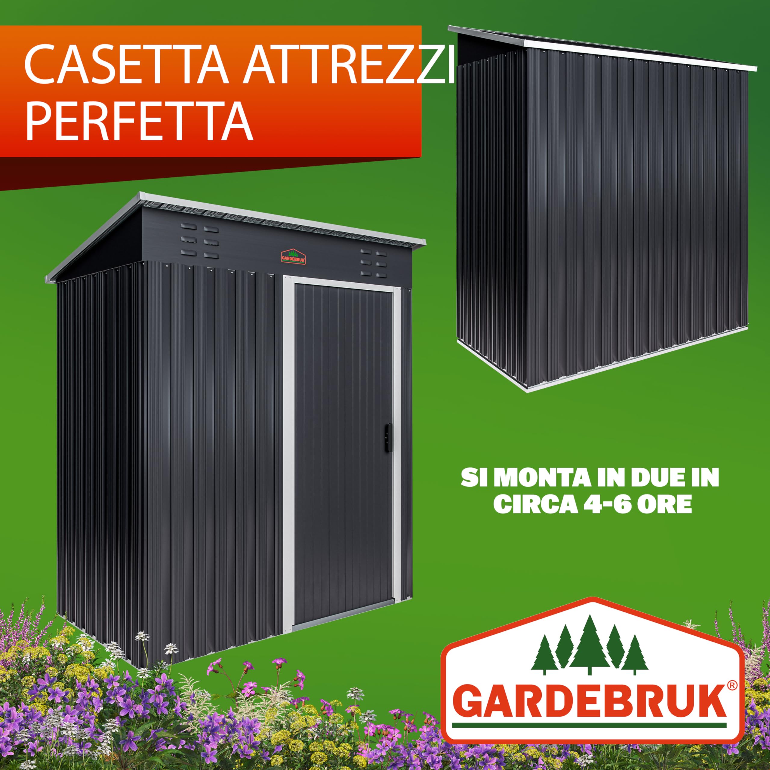 GARDEBRUK Casetta da Giardino Porta Attrezzi 185x165x90cm 1,5m² con Porta Scorrevole Armadio da Esterno in Metallo