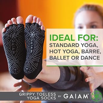 Gaiam Yoga Socks - Toeless Grippy Non Slip Sticky Grip Accessories for Women & Men