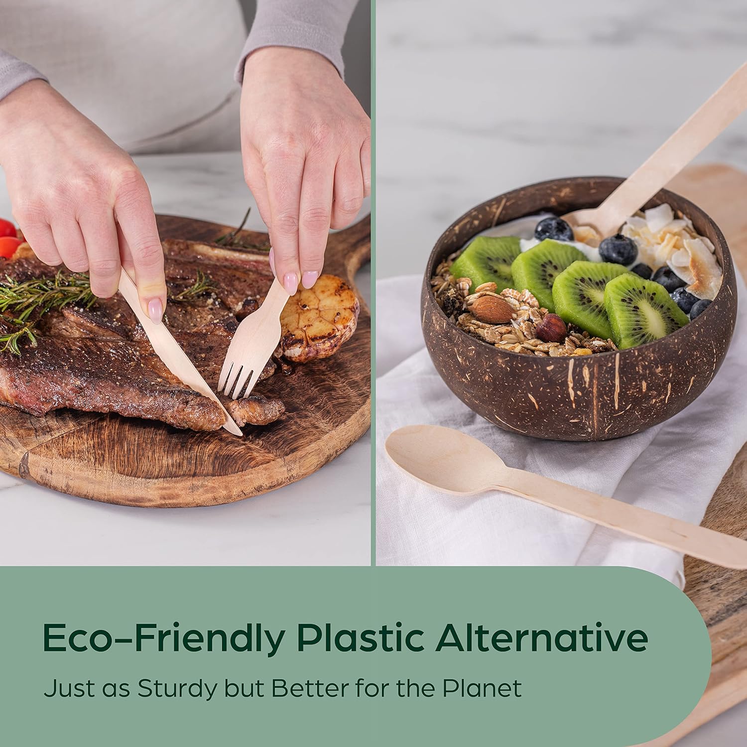 Wooden Compostable Utensils Set - 900 Pieces (300 Forks 300 Spoons 300 Knives) Sturdy Wood Disposable Cutlery - Eco-Friendly Biodegradable Utensils for Party - Free From Plastic Cutlery Set for Eating