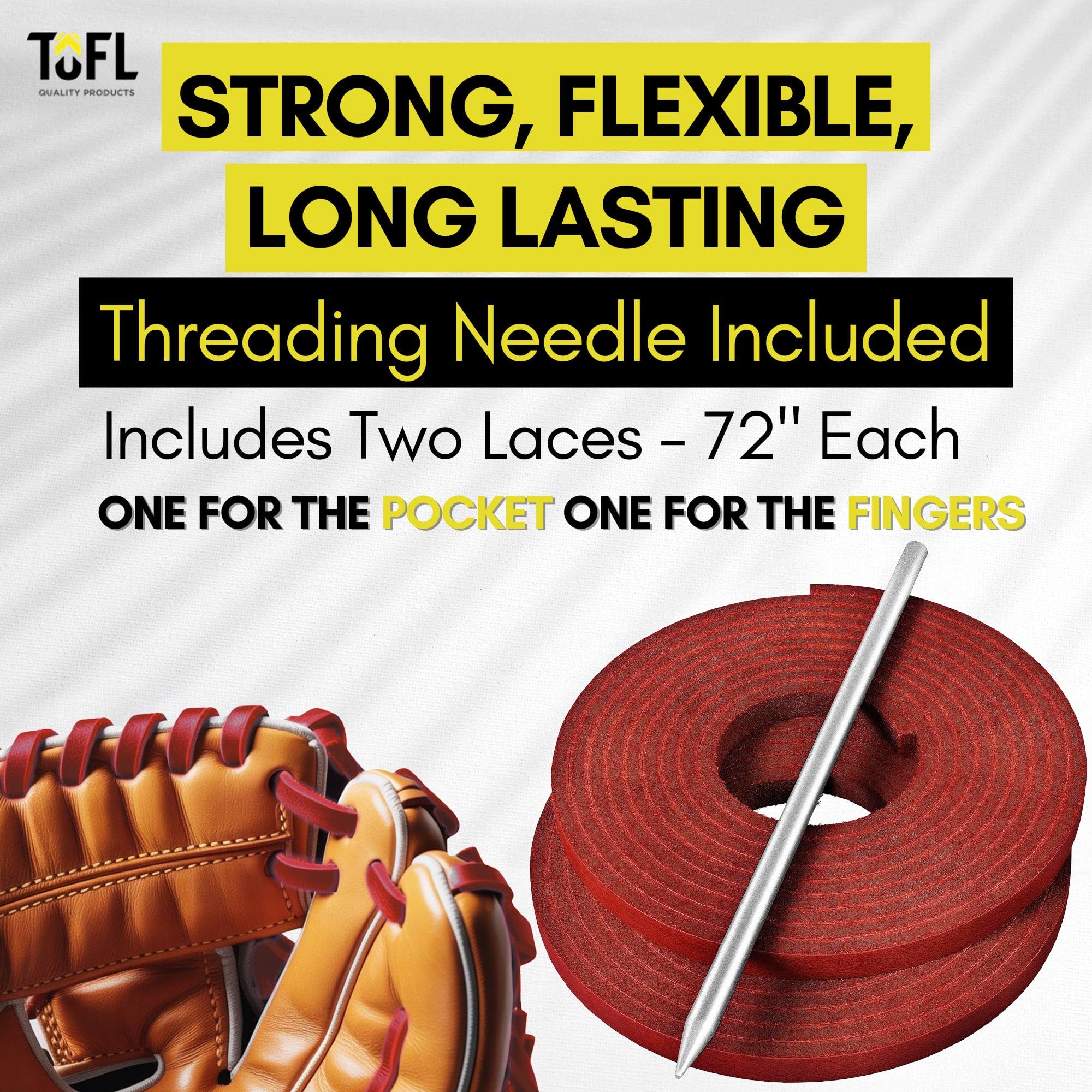 TOFL Gant de softball et de baseball en dentelle rouge | 2 lacets en cuir avec aiguille de laçage pour gants de baseball