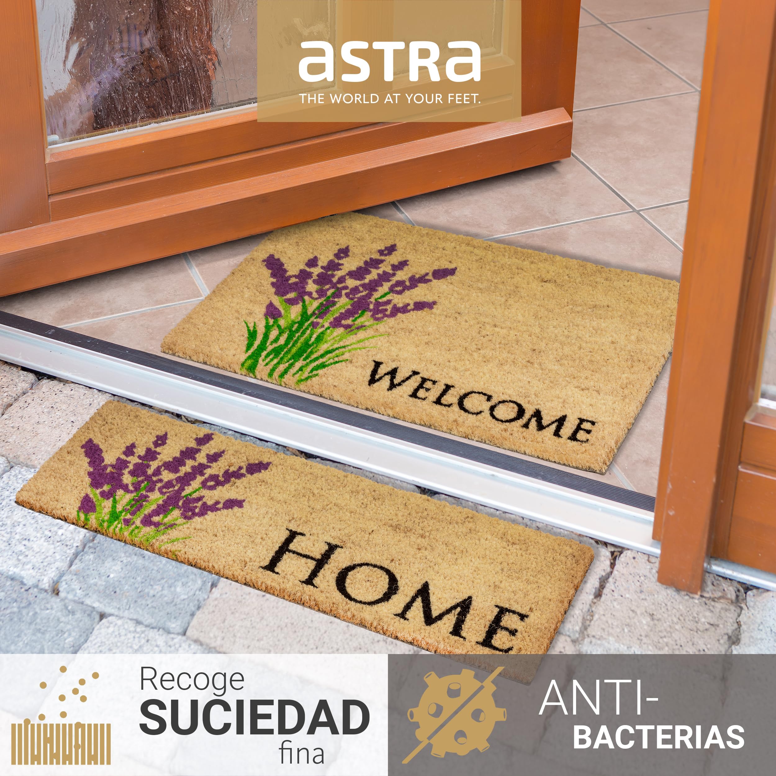 Astra Felpudo Interior Crema Antideslizante - Felpudo de Coco Antibacteriano Resistente - 25x75 cm - Antipolvo 100% Coco
