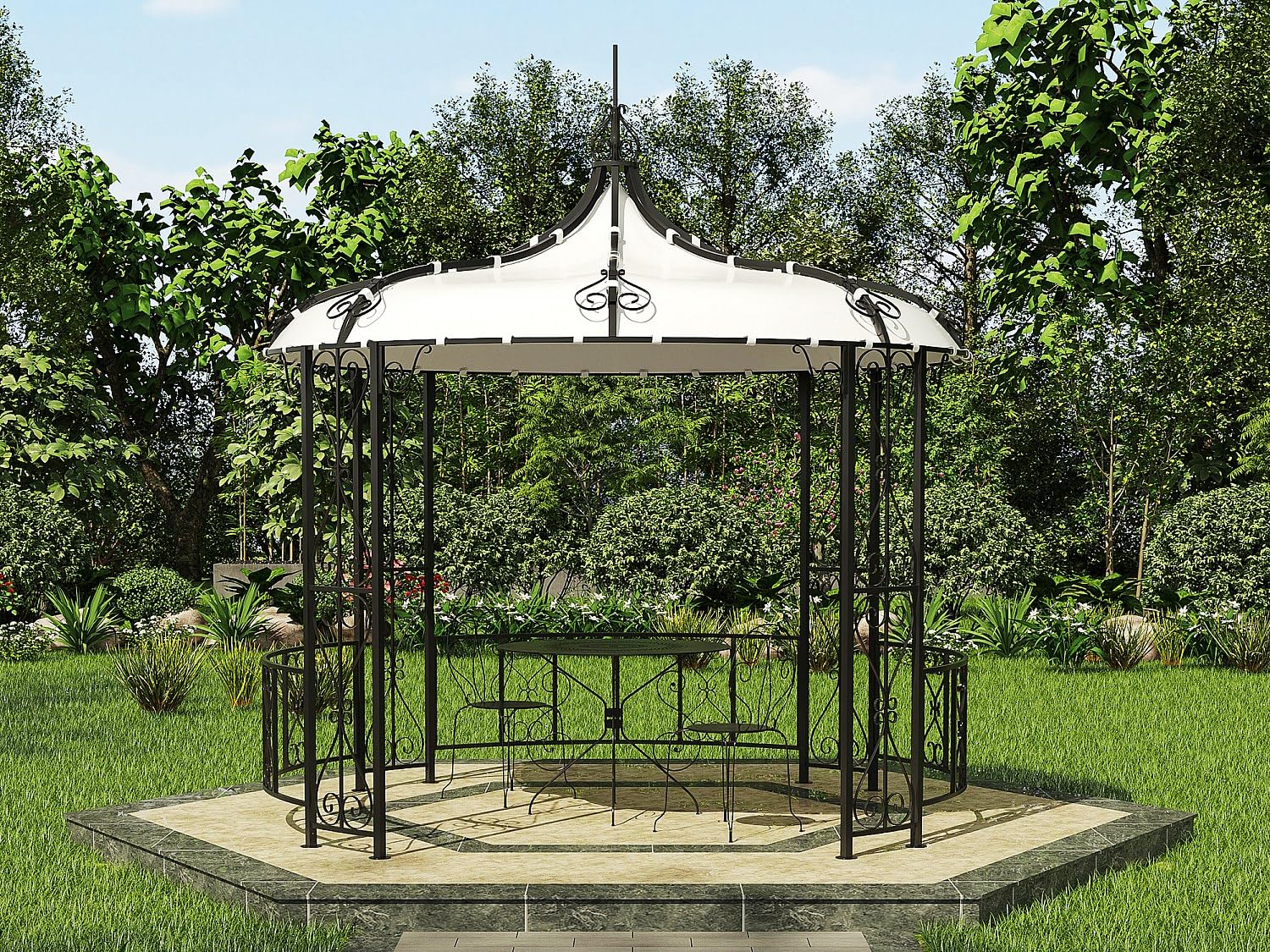 Vente-unique - Kiosque de Jardin en métal façon Fer forgé D300 x H305 cm - Noir - TILCARA