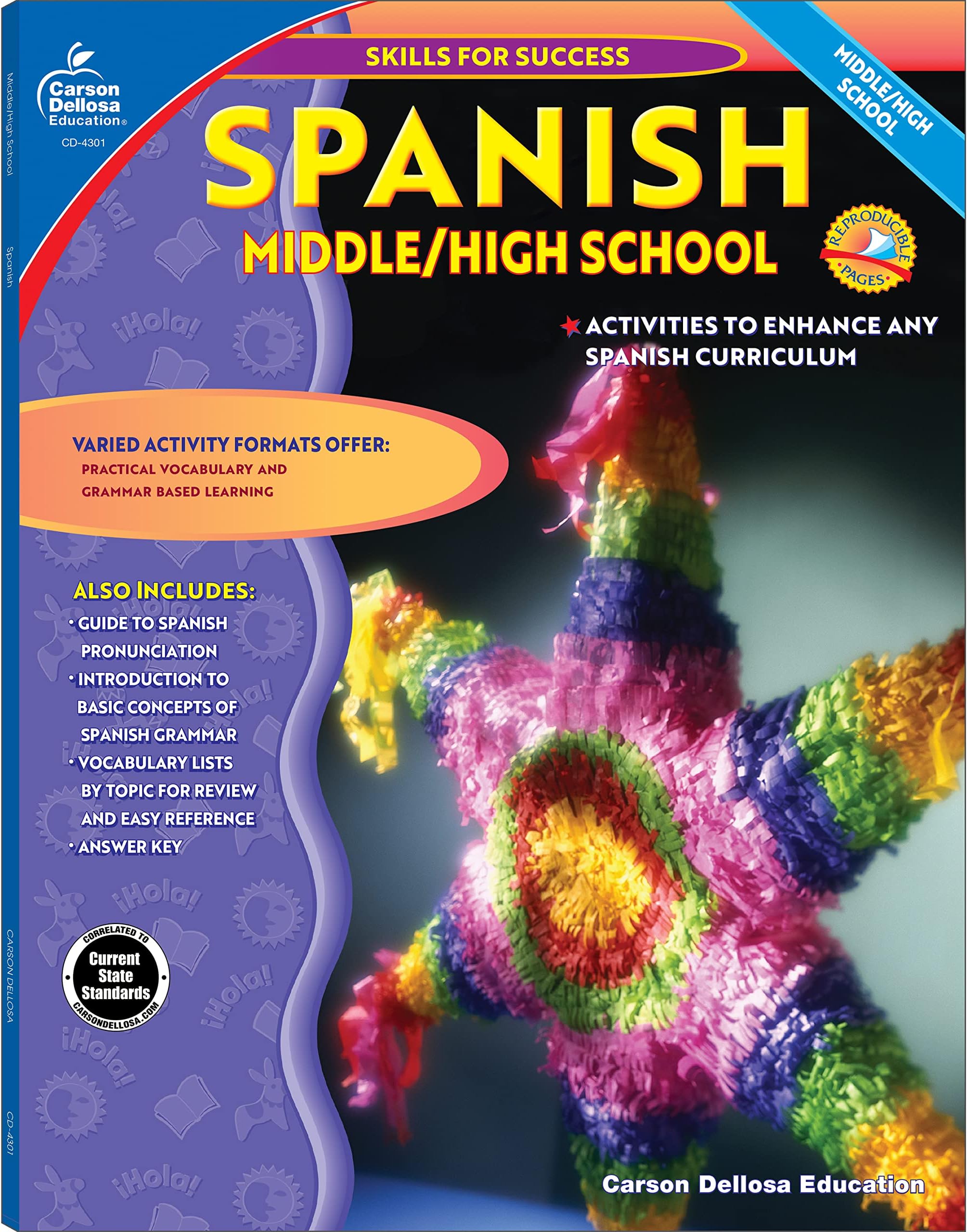 Carson Dellosa Skills for Success Spanish Workbook, Parts of Speech, Grammar, Sentence Building Skills, and More, Middle and High School Classroom or Homeschool Curriculum