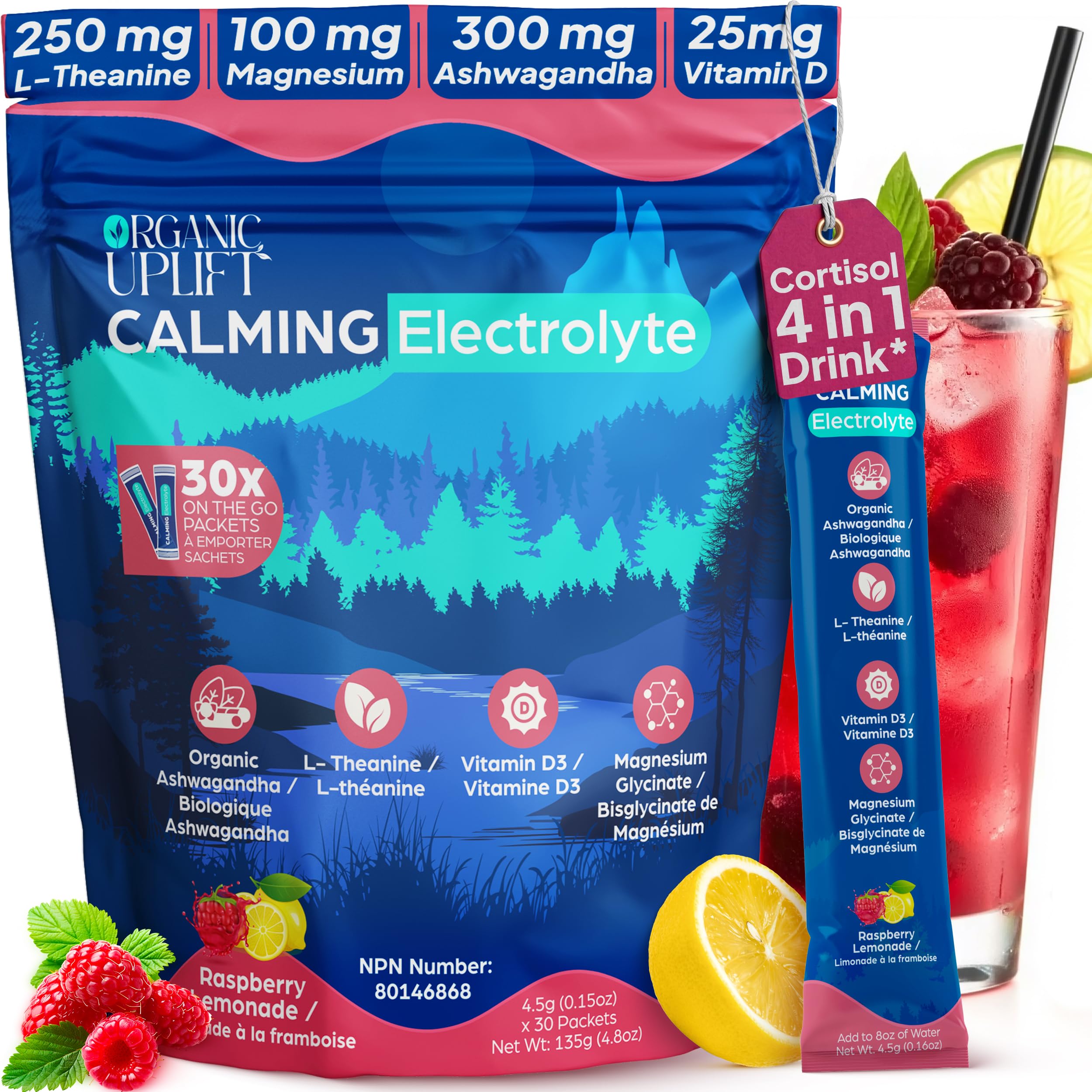 Organic Uplift Calming Drink Mix, Cortisol Drink Support with L