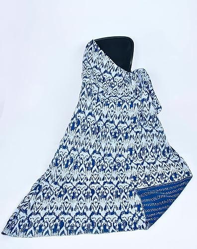 Edredón Kantha indio hecho a mano 100% algodón (estampado azul)