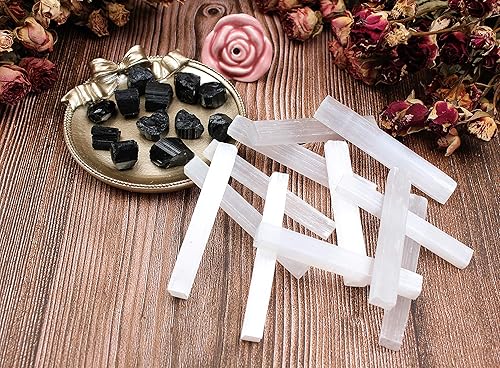 Miniatura 9 de VuUUuv Palos de selenita naturales a granel y turmalina negra  Cristales curativos, Reiki, energía limpiadora, protección contra la radiación,