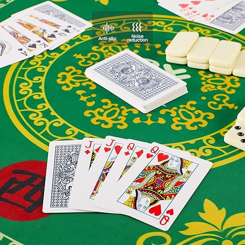 Miniatura 12 de Mahjong - Tapete de mesa adecuado para juegos de azulejos, póker y dominó, hecho de material de goma (verde, 31.5 pulgadas)