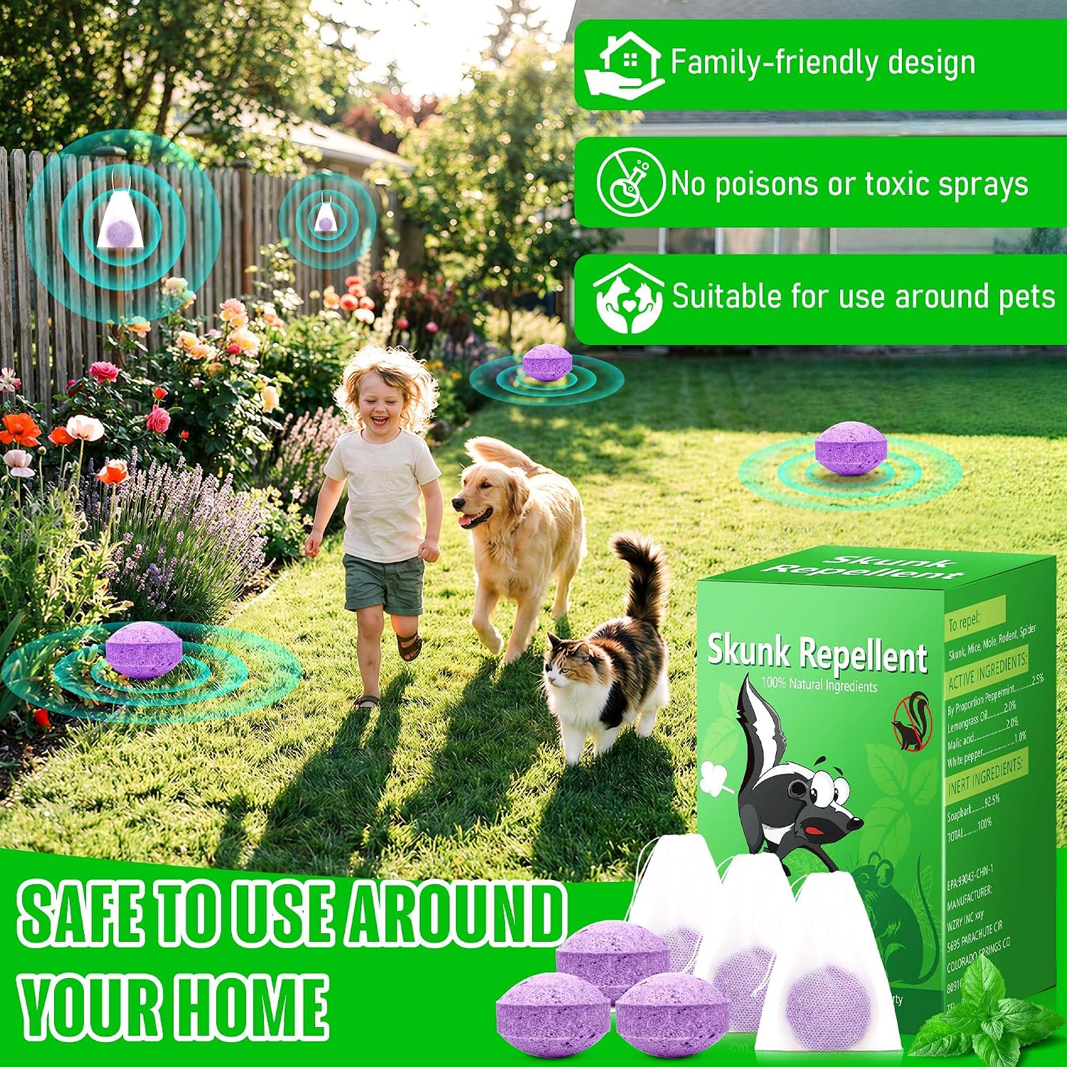 36 Pack Skunk and Raccoon Repellent for Yard, Powerful Peppermint Keep Rodent, Mice, Skunk, Raccoon, Squirrel Away from Yard Garden Lawn, Safe for Pets & Family