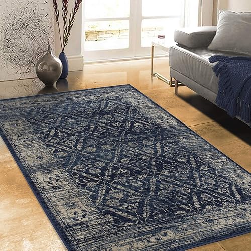 Allstar - Alfombra decorativa moderna de 5 x 7, color azul medianoche (7' 0" x 4' 11")