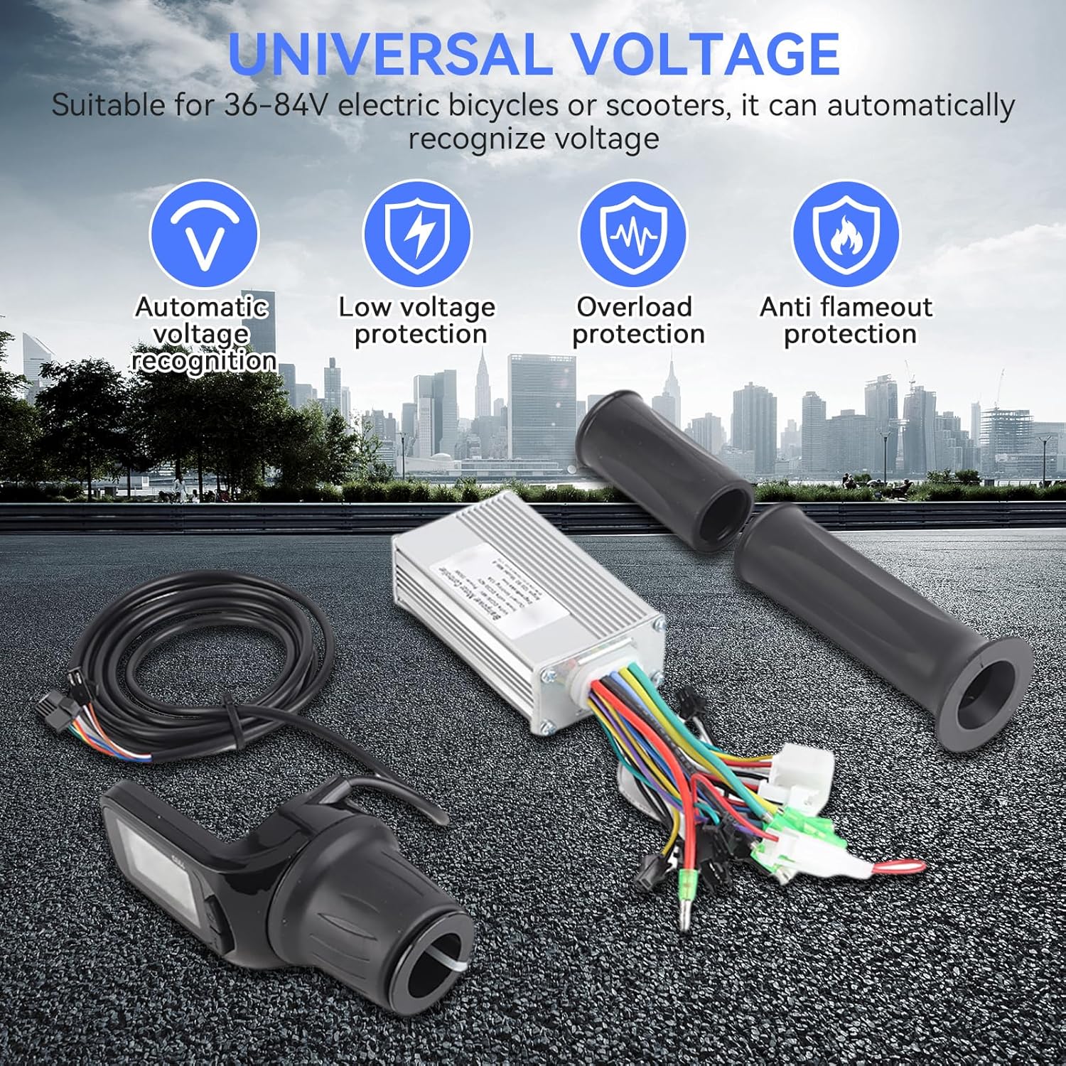 36/48V 250/350W Electric Bicycle Controller Set, Universal LCD Split Meter with Throttle Grip for 22.5mm/0.9in Handlebar Scooter Modification