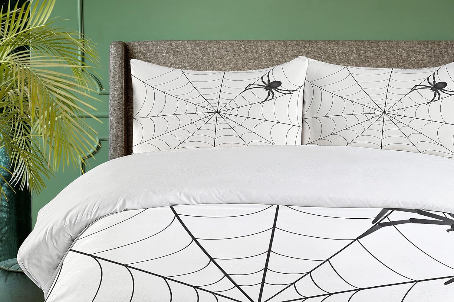 Ambesonne Halloween Duvet Cover Set, Gothic Elements Creepy Scary Dangerous Spider Sticky Catch Trap Style, Decorative 3 Piece Bedding Set with 2 Pillow Shams, Queen Size, Charcoal Grey