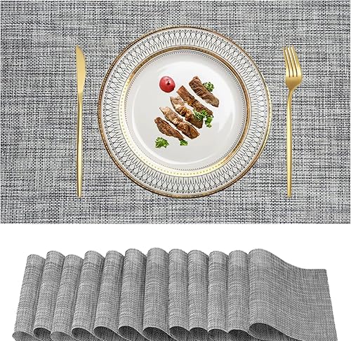 WALLBIG Juego de manteles individuales de 12, 18 x 12 pulgadas, resistentes al calor, manteles individuales duraderos de tejido de PVC, manteles