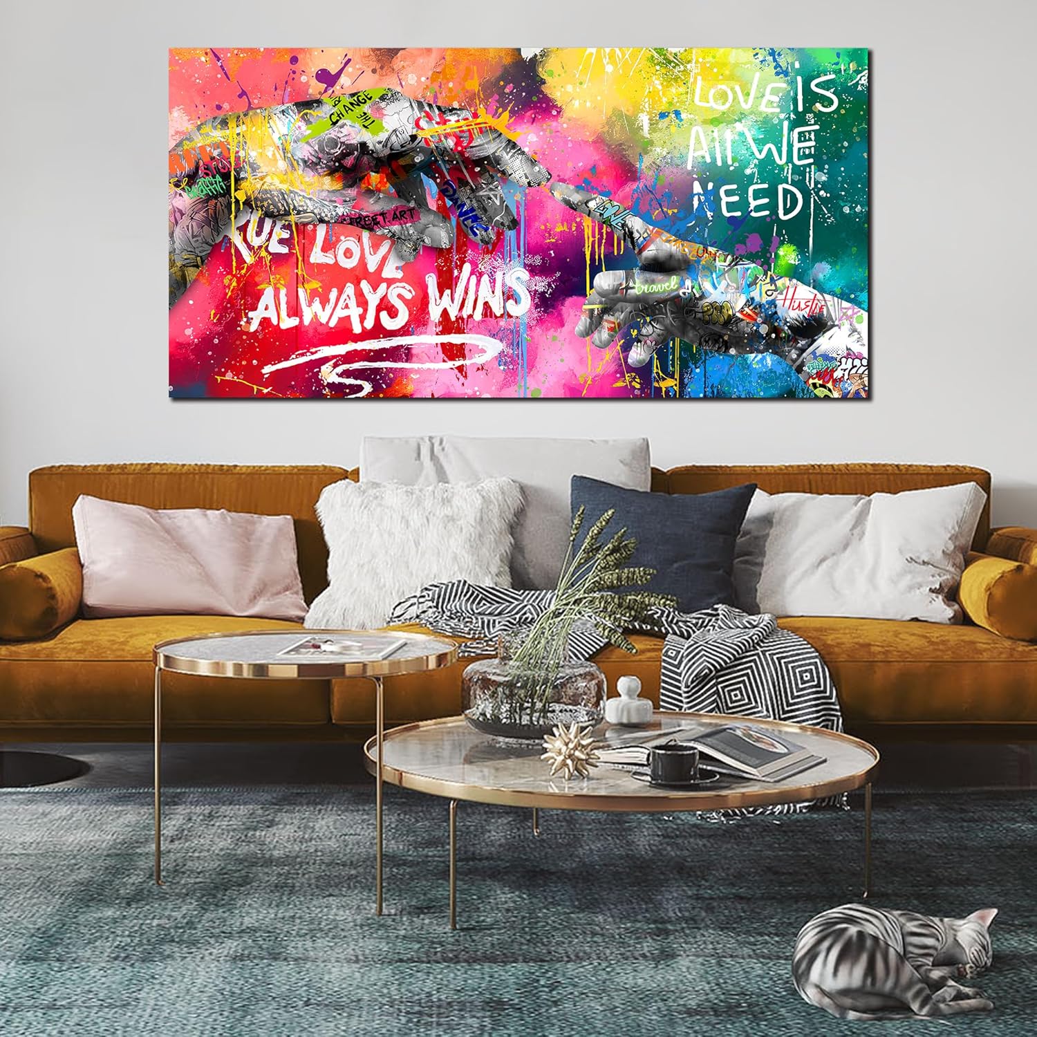 CIRABKY Large Colorful Wall-Art for Living Room - Graffiti Wall Art Canvas - Hand of God Art Prints Posters Size 29" x 59"