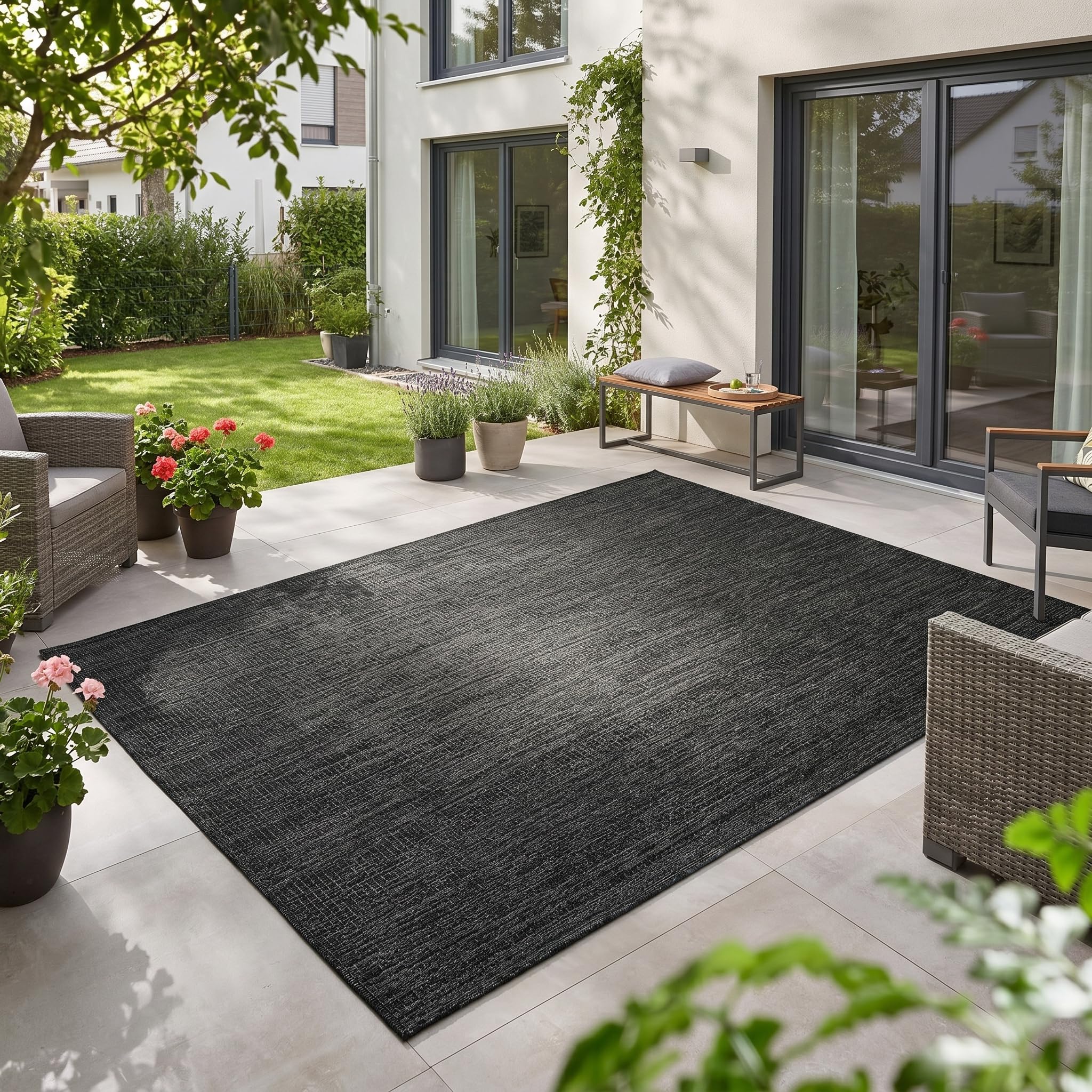 Teppium Outdoor Teppich Beige Balkon Terrasse Garten Wetterfest UV-beständig Teppich Einfarbig Flachgewebe Pflegeleicht Robust Modern