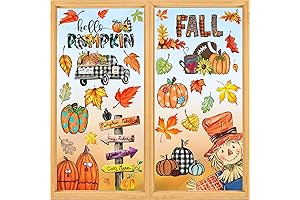 Fall Window Clings Decorations for Glass Fall Watercolor Pumpkin Maple Leaves Scarecrow...