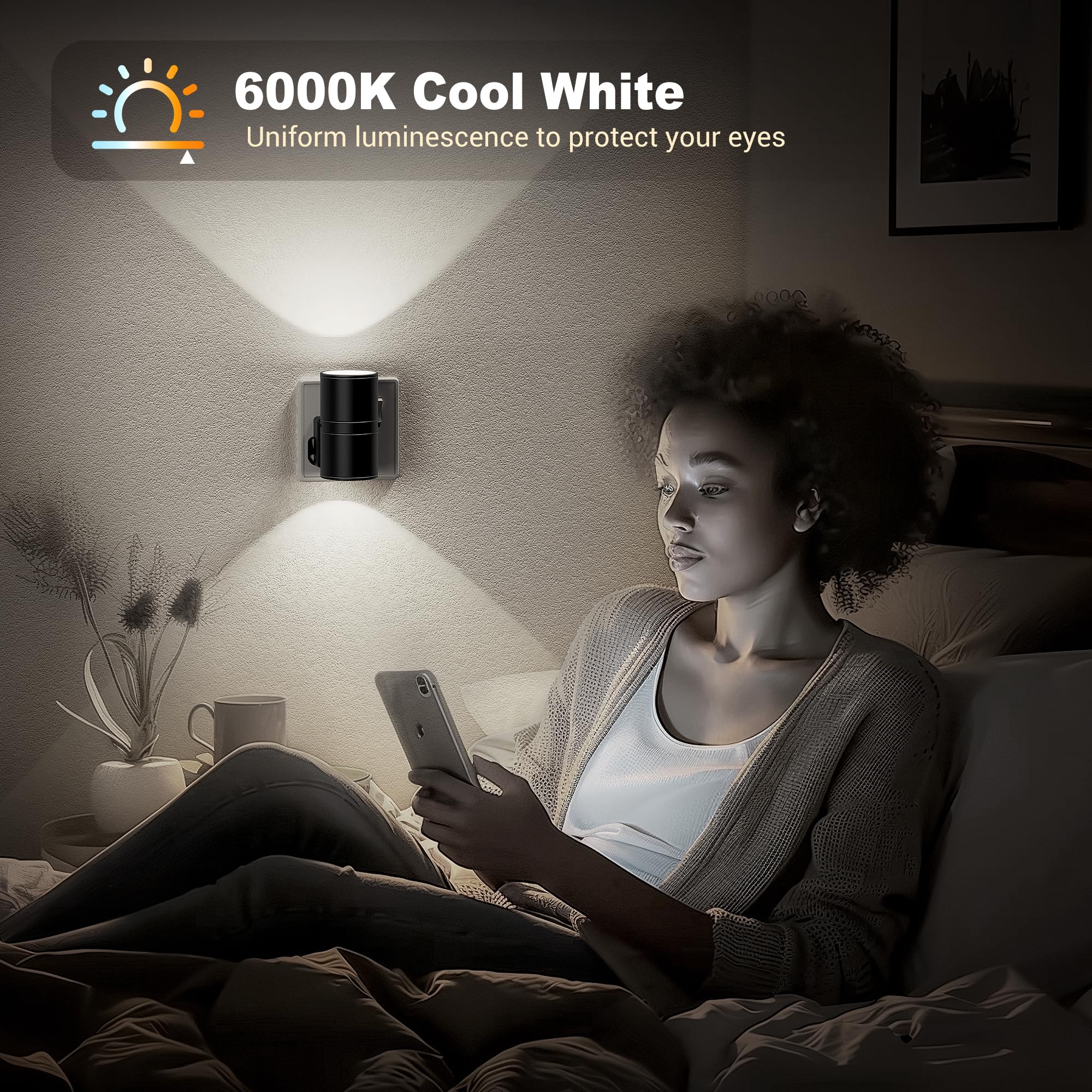 JandCase Night Light Plug in Wall, Dusk to Dawn Sensor, Dimmable Nightlight 0-100LM, Cool White 6000K - Image 4