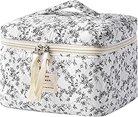 Vista 1 de HBselect Bolsa de Maquillaje Acolchada, Bolsa de Maquillaje Grande de Algodón para Viaje, Lindas Bolsas de Maquillaje con Flores Coquette, Bolsas
