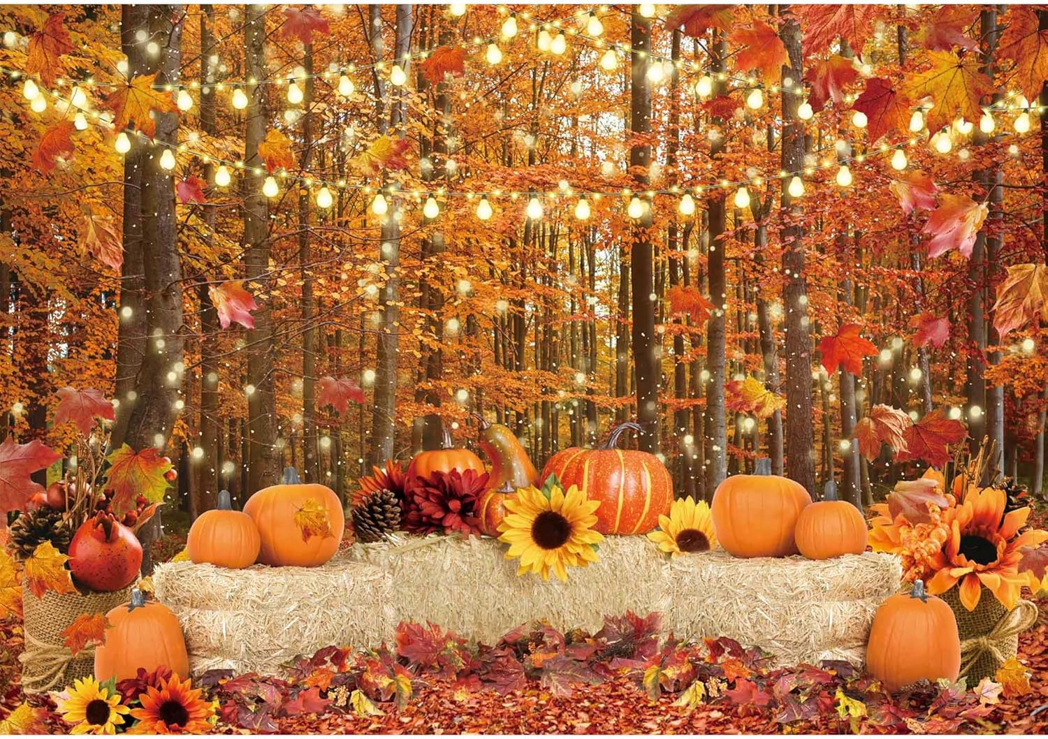 10x8ft Polyester Fall Backdrop Autumn Forest Leaves Pumpkins Photography Background for Thanksgiving Day Farm Harvest Event Party Supplies Decorations Banner Picture Photo Booth