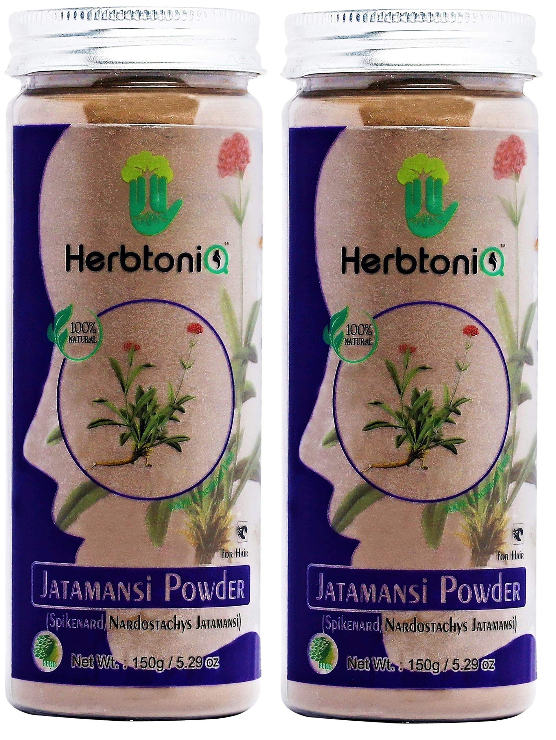 herbtoniq 100% organic natural jatamansi powder (spikenard/nardo stachys jatamansi) for hair-fall scalp regimen hair pack 150g (pack of 2)