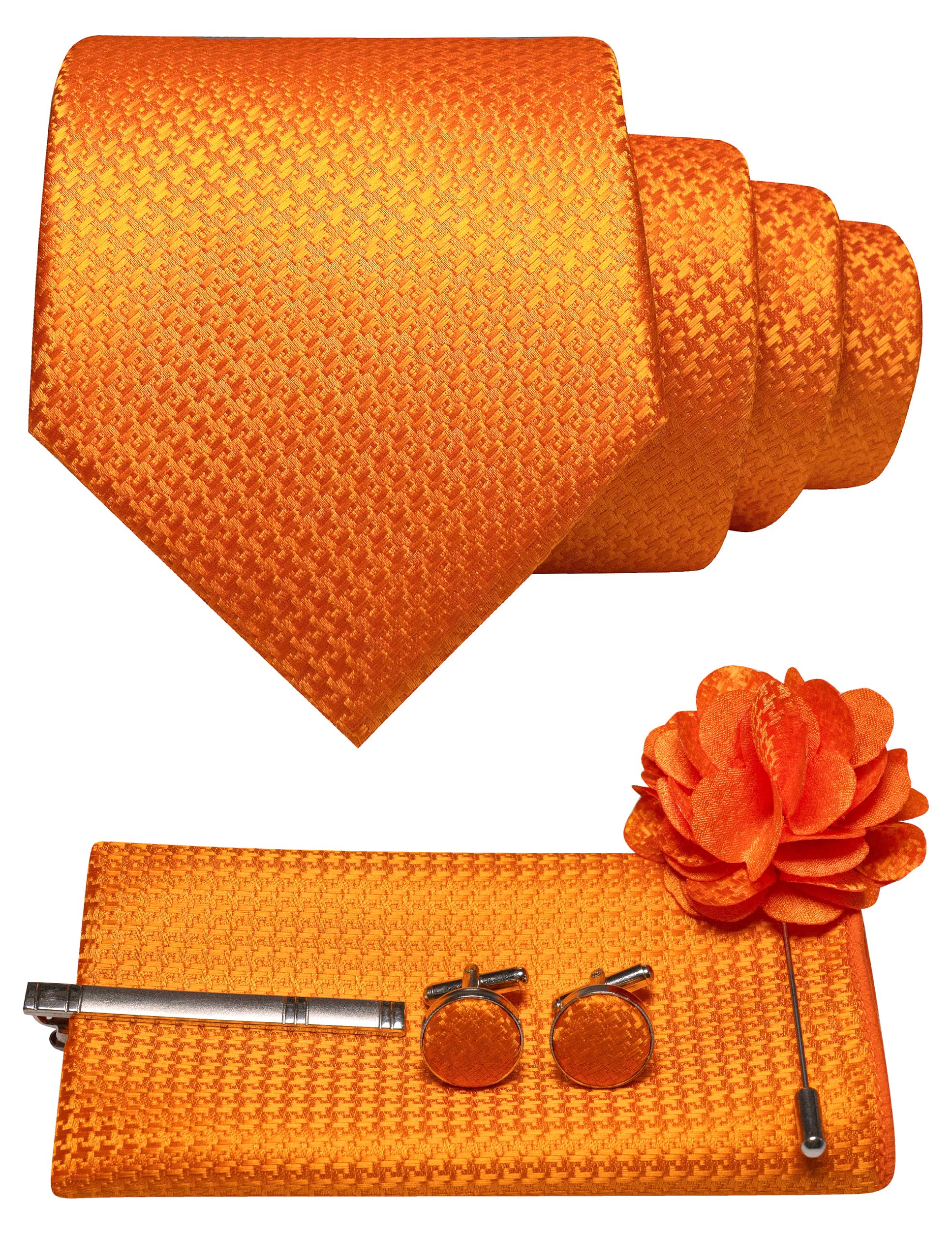 jemygins Mens Tie and Pocket Square,Lapel Pin,Cufflinks,Tie Clip Sets with Gift Box 5PCS-picture-3
