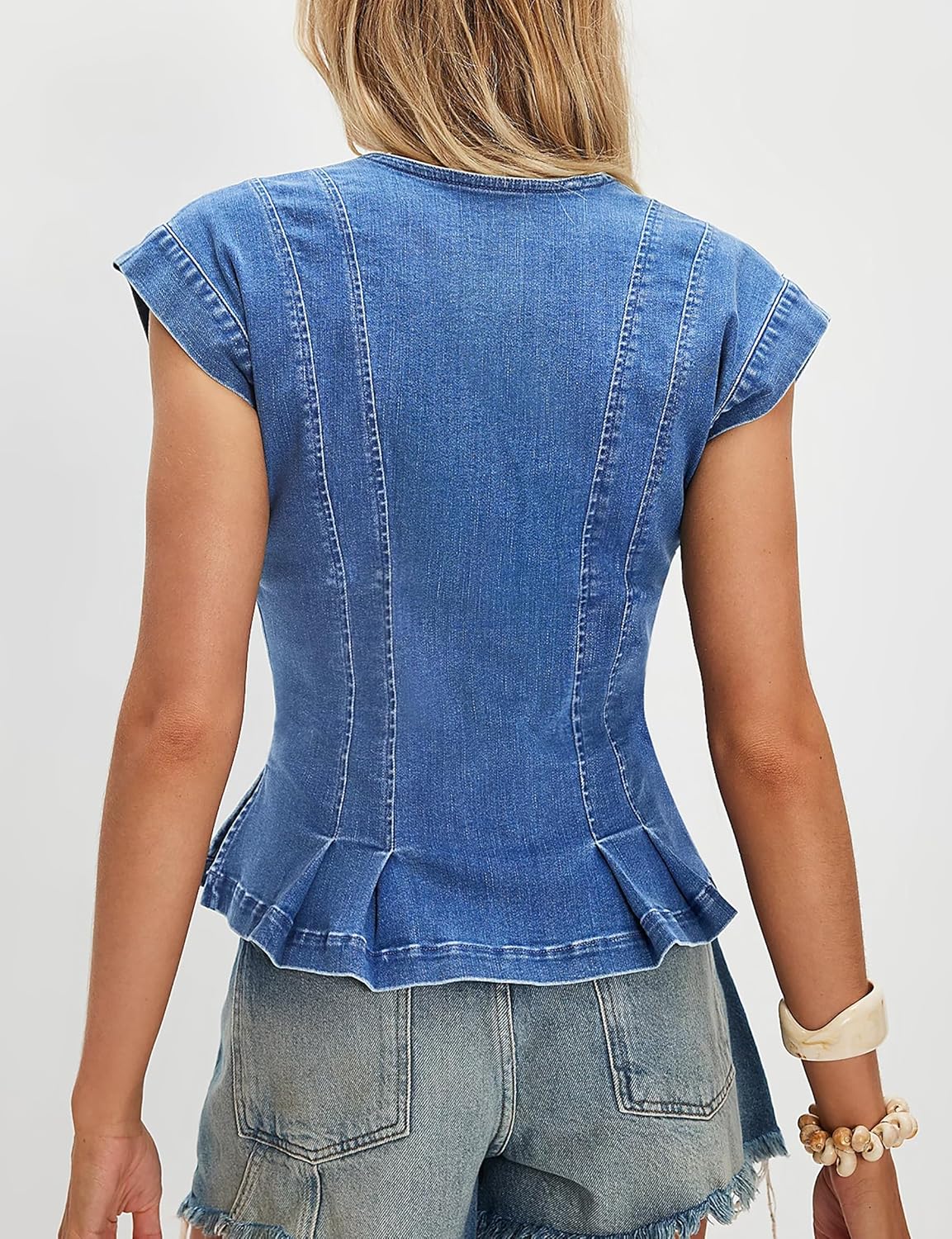 Women's Denim Vest Trendy 2026 Cap Sleeve Deep V Neck Button Down Jean Vest Tops for Women Summer Crop Waistcoat