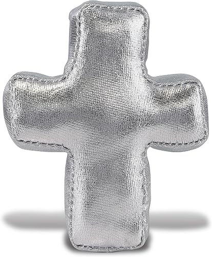 DolliBu Peluche de cruz plateada, mini adorno de cruz para niños, animales de peluche religiosos, regalos de bautizo, recuerdos de fiesta y